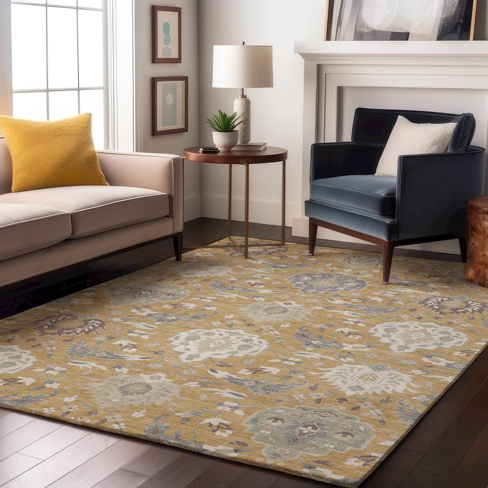 Premium Machine Washable Mayfield AMF1026 Gold 10' x 14' Rug. Picture 5