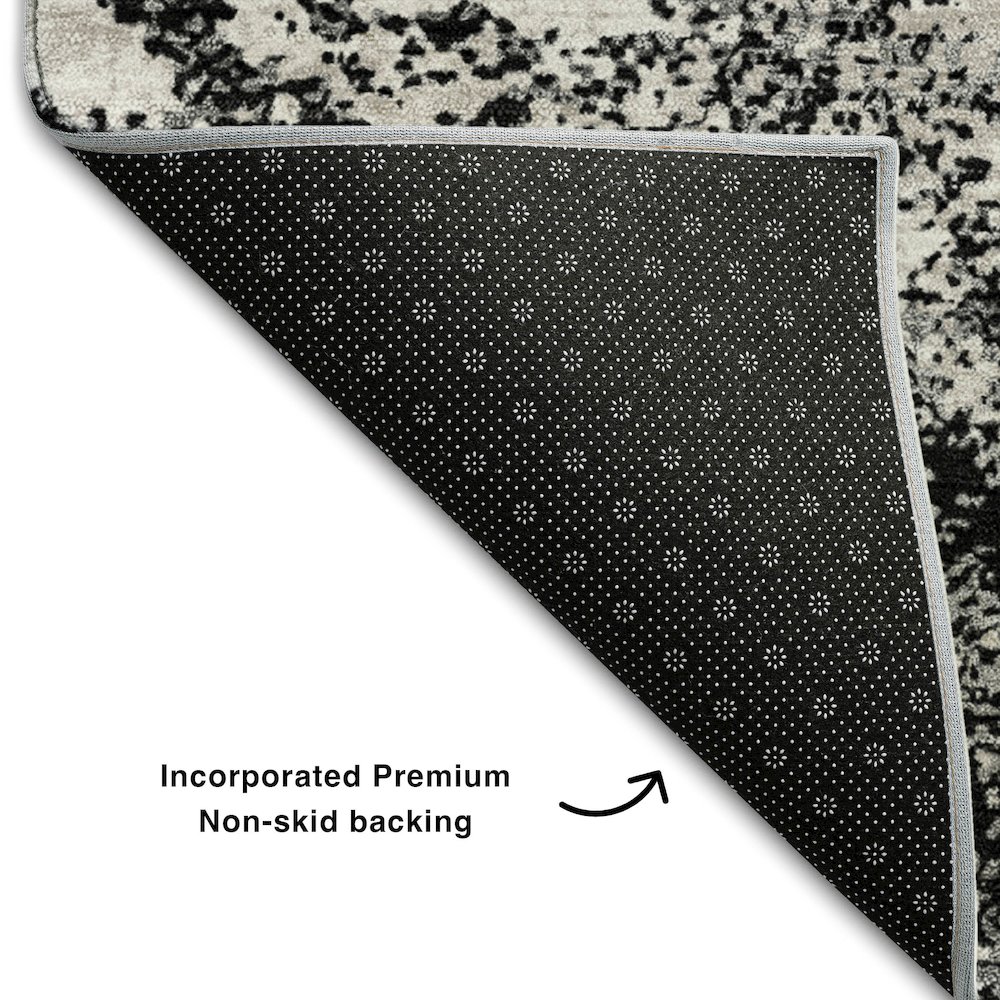 Premium Machine Washable Mayfield AMF1027 Black 8' x 8' Round Rug. Picture 2