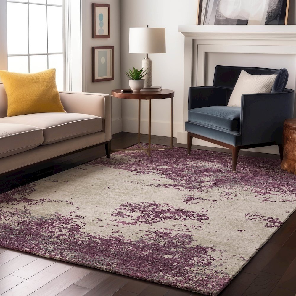 Premium Machine Washable Mayfield AMF1027 Eggplant 10' x 14' Rug. Picture 5