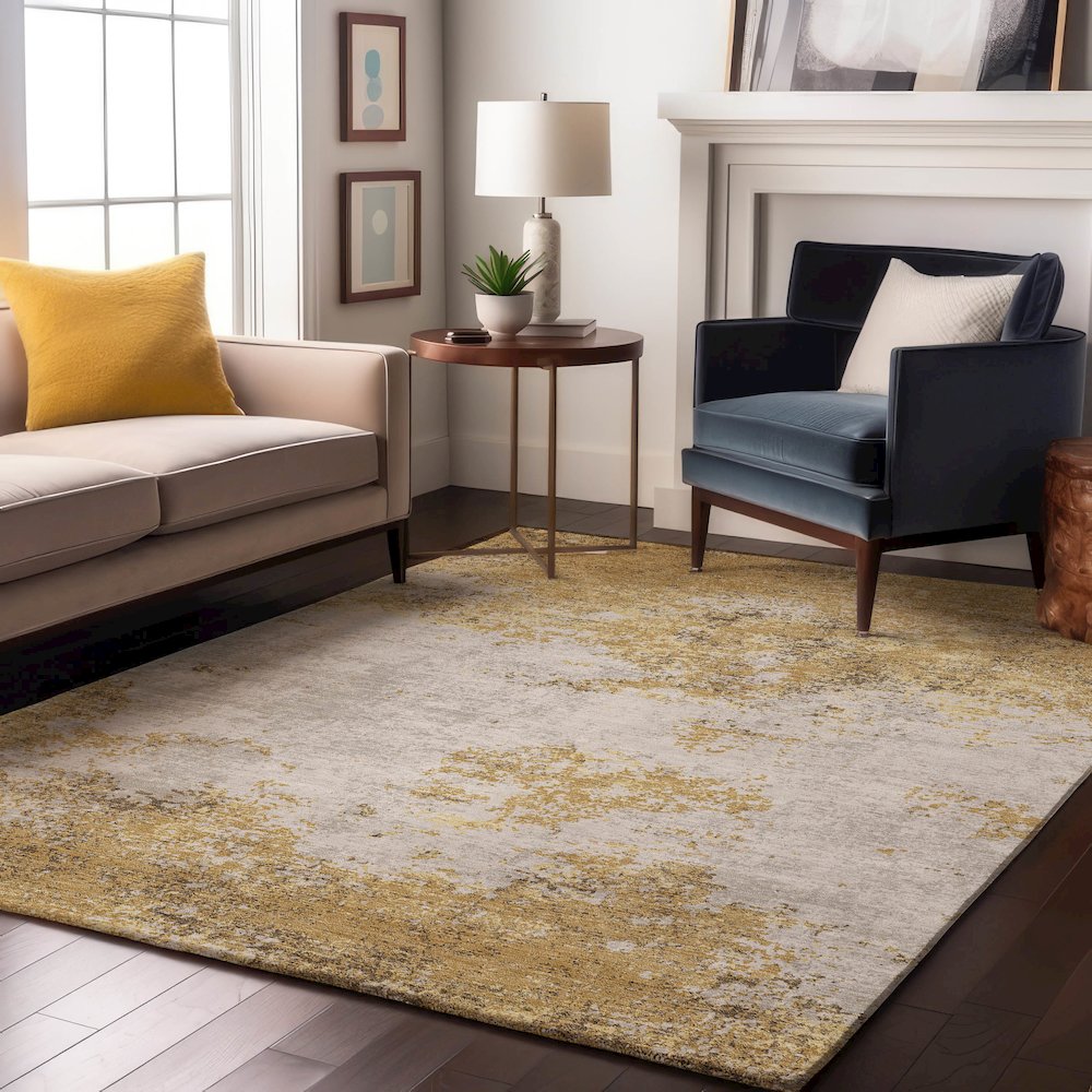 Premium Machine Washable Mayfield AMF1027 Gold 10' x 14' Rug. Picture 5