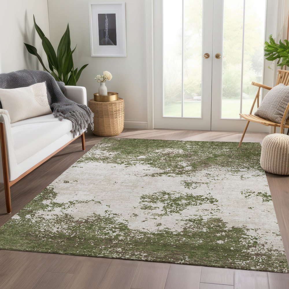 Premium Machine Washable Mayfield AMF1027 Olive 10' x 14' Rug. Picture 6