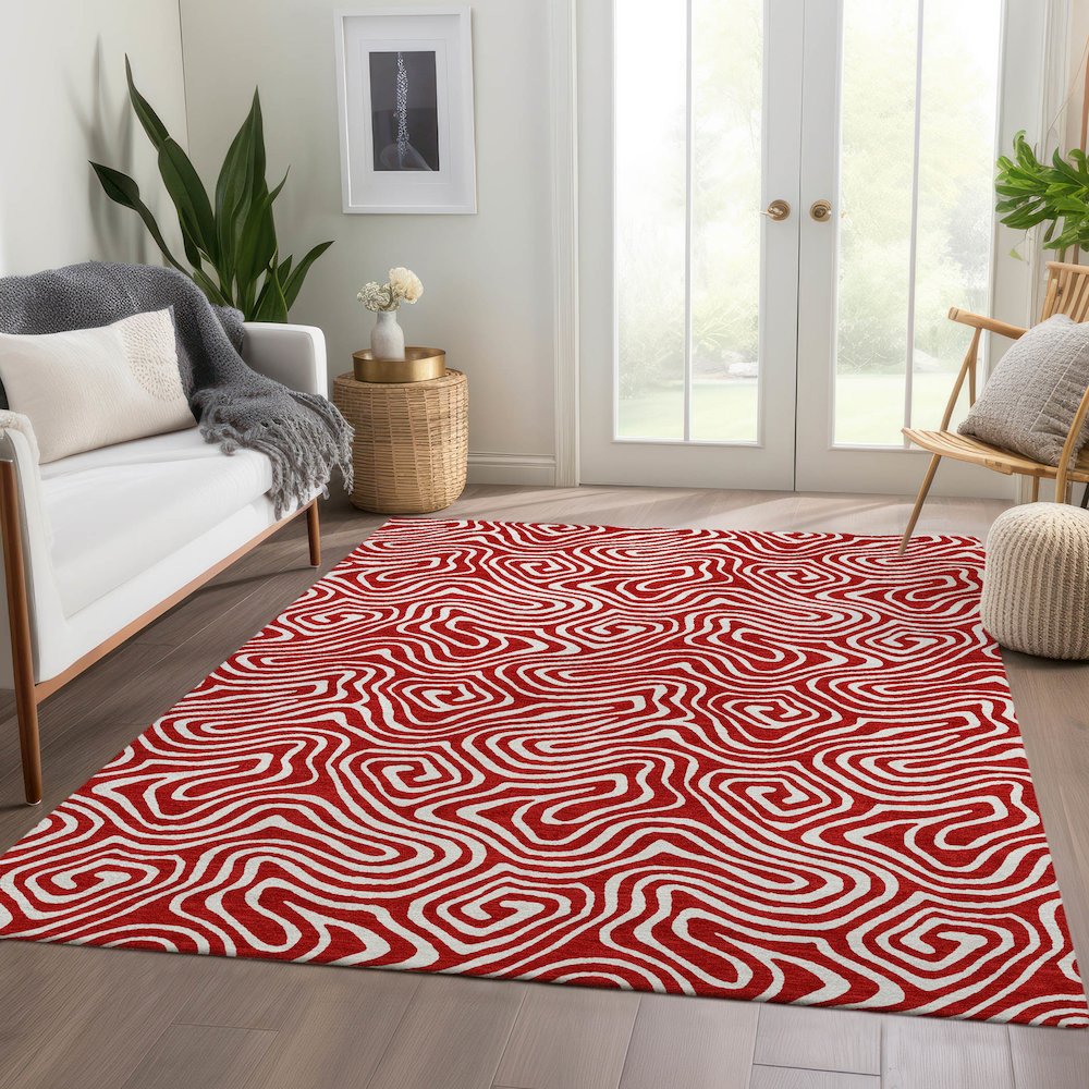 Premium Machine Washable Mayfield AMF1030 Red 10' x 14' Rug. Picture 6