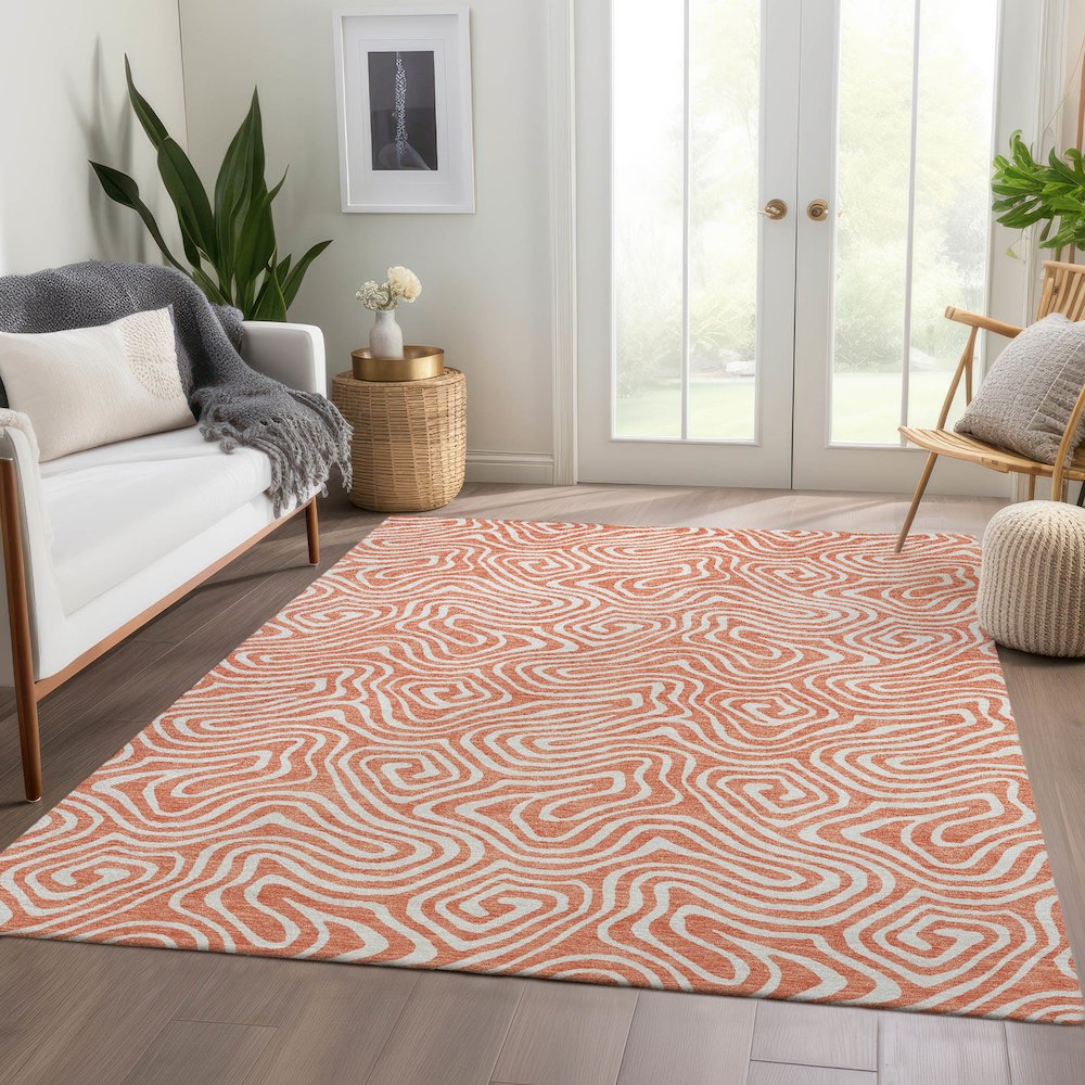 Premium Machine Washable Mayfield AMF1030 Salmon 10' x 14' Rug. Picture 6