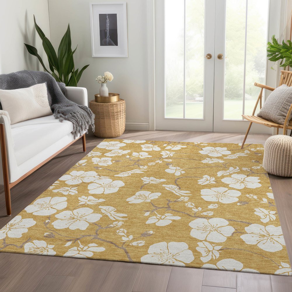 Premium Machine Washable Mayfield AMF1032 Gold 10' x 14' Rug. Picture 6