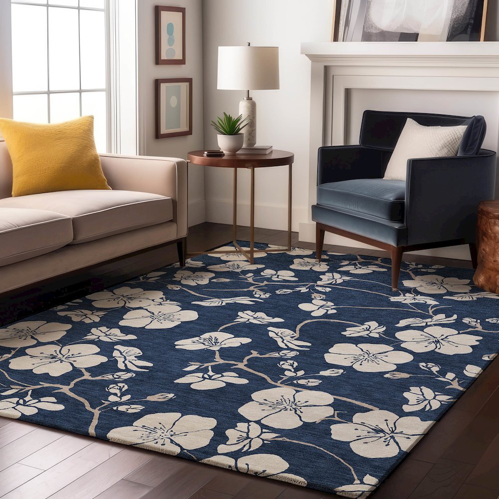 Premium Machine Washable Mayfield AMF1032 Navy 10' x 14' Rug. Picture 5