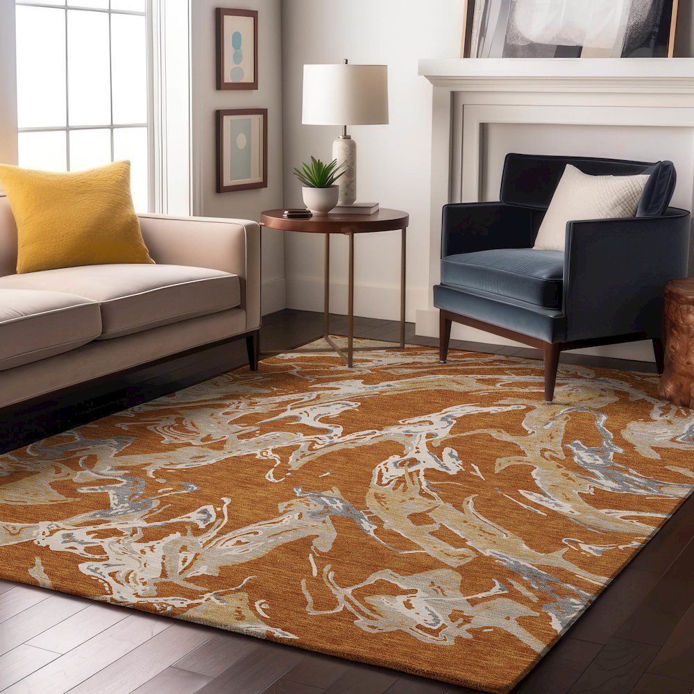 Premium Machine Washable Mayfield AMF1035 Copper 10' x 14' Rug. Picture 5