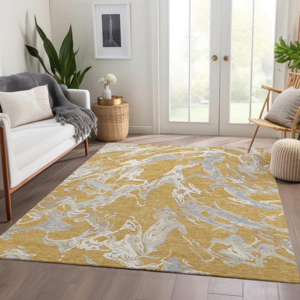 Premium Machine Washable Mayfield AMF1035 Gold 10' x 14' Rug. Picture 6