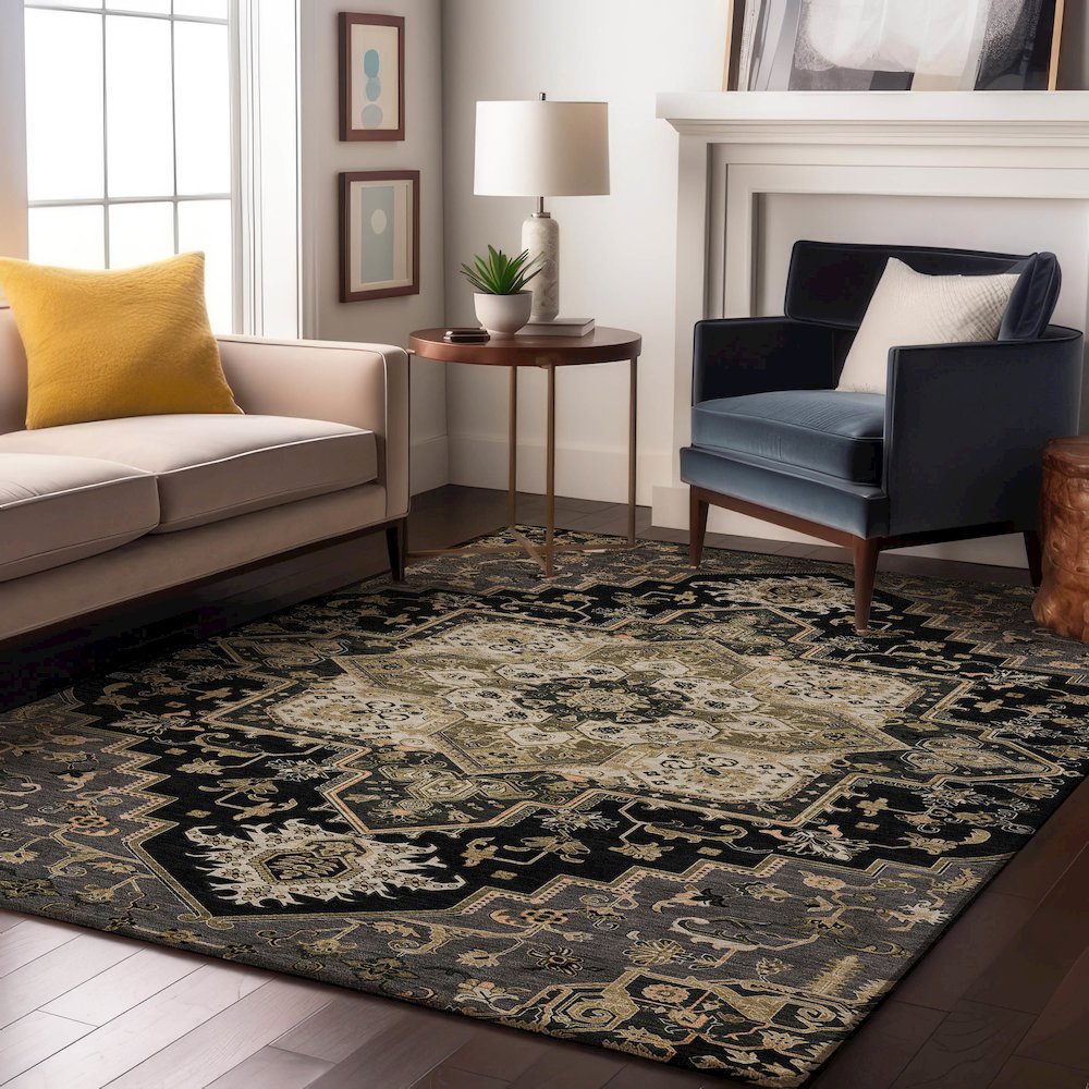 Premium Machine Washable Mayfield AMF1036 Black 10' x 14' Rug. Picture 5