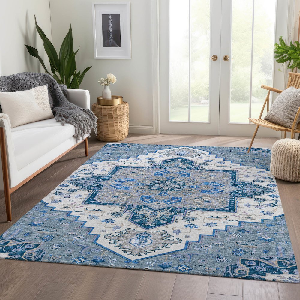 Premium Machine Washable Mayfield AMF1036 Blue 10' x 14' Rug. Picture 6