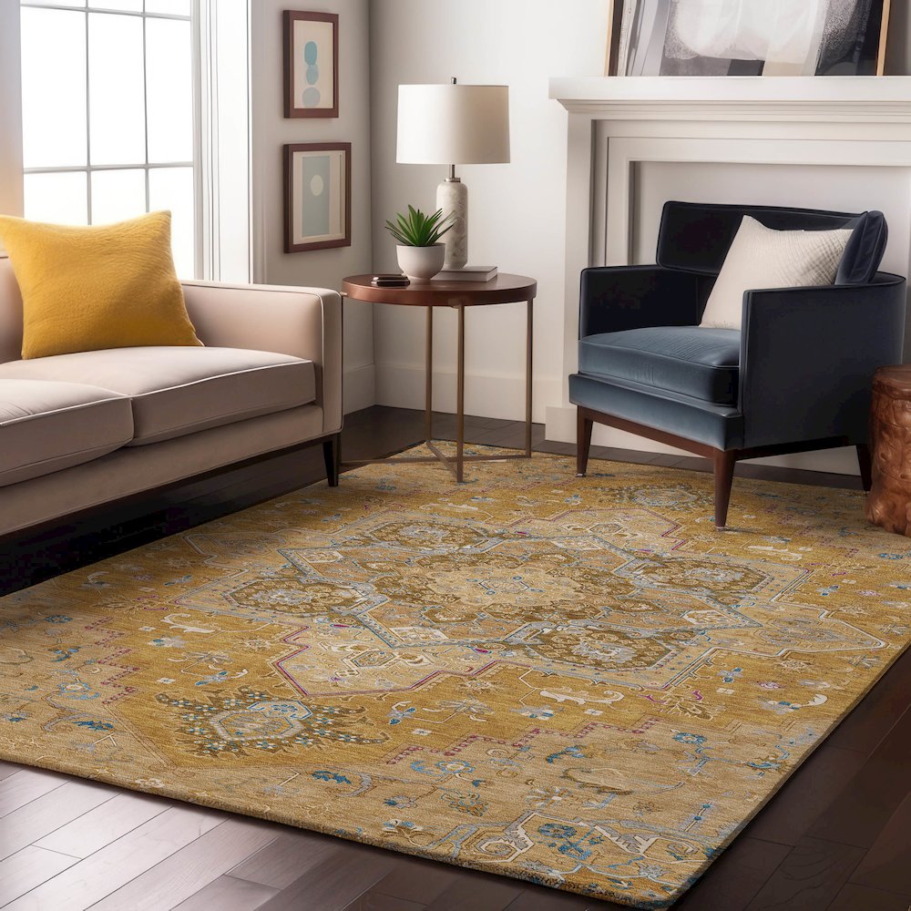 Premium Machine Washable Mayfield AMF1036 Gold 10' x 14' Rug. Picture 5