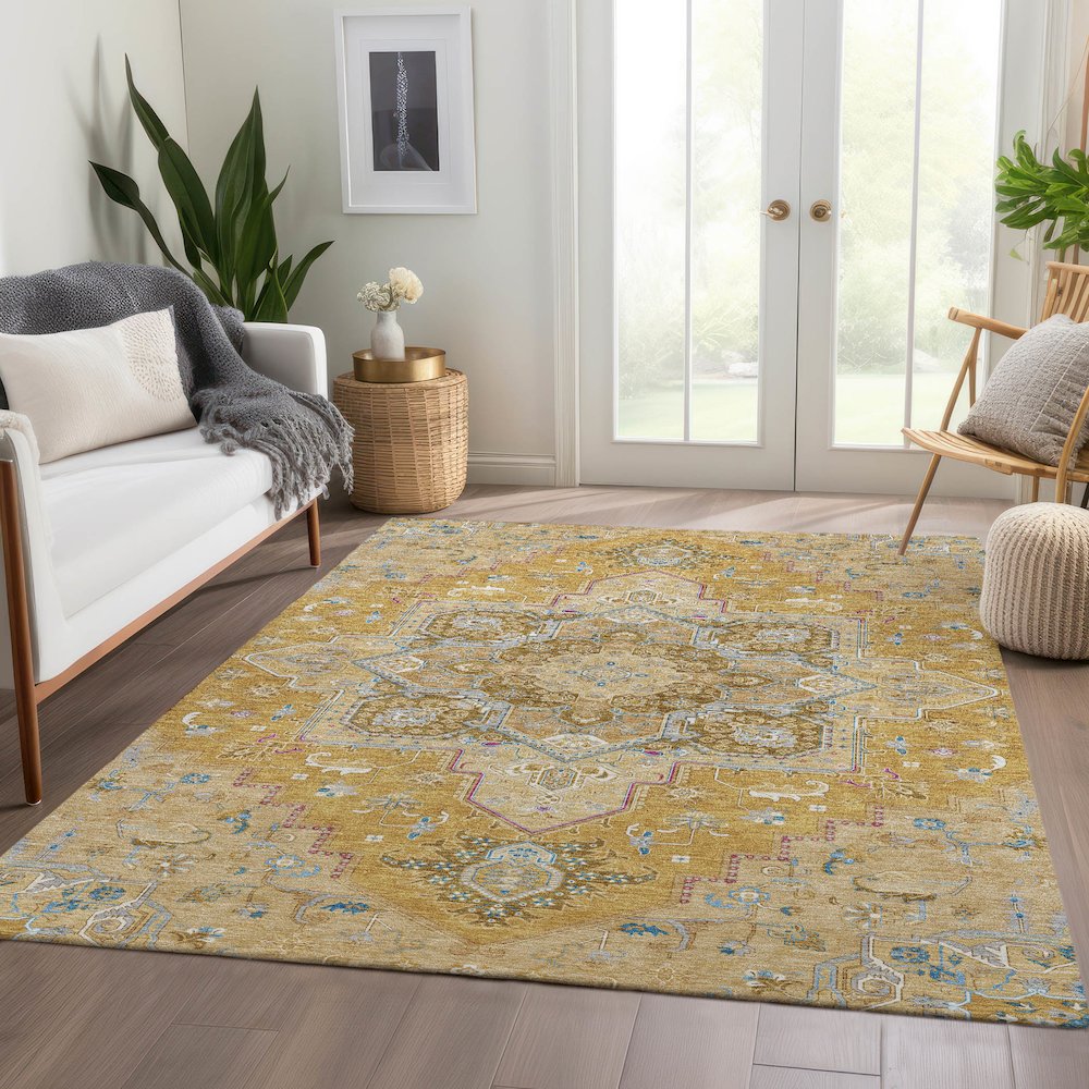 Premium Machine Washable Mayfield AMF1036 Gold 10' x 14' Rug. Picture 6