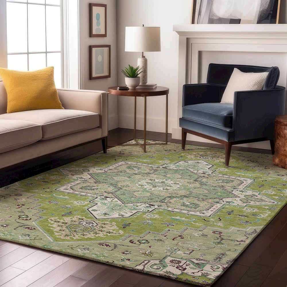Premium Machine Washable Mayfield AMF1036 Green 10' x 14' Rug. Picture 5