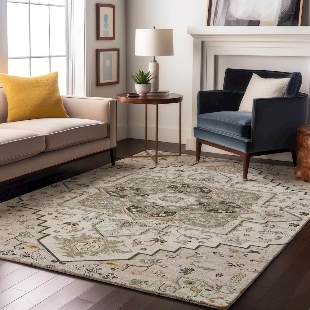Premium Machine Washable Mayfield AMF1036 Ivory 10' x 14' Rug. Picture 5