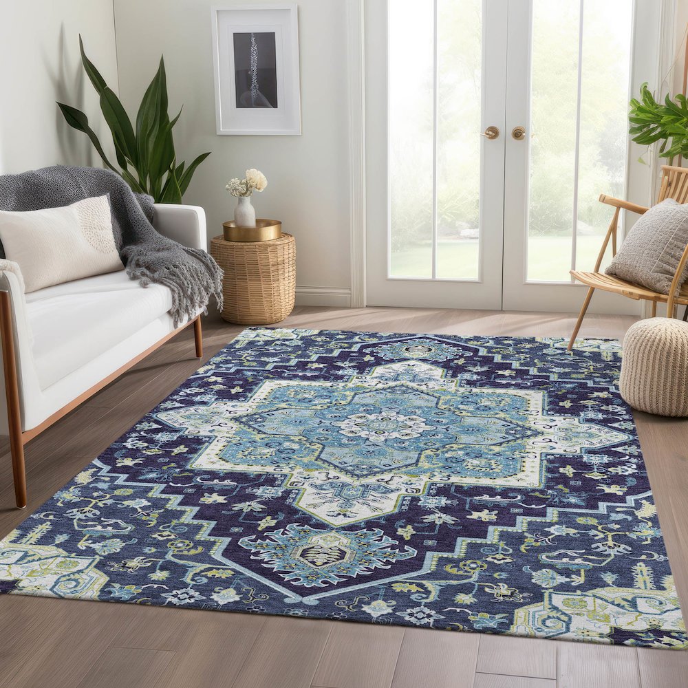 Premium Machine Washable Mayfield AMF1036 Navy 10' x 14' Rug. Picture 6