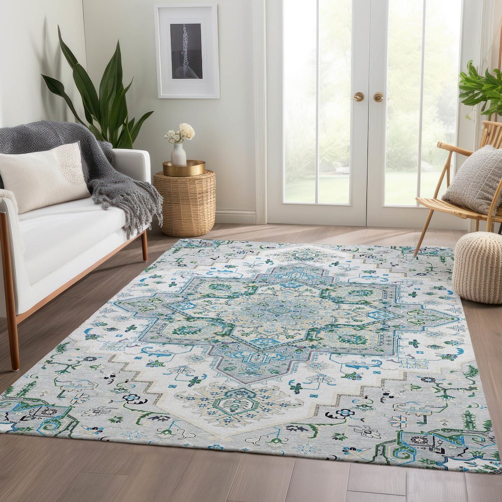 Premium Machine Washable Mayfield AMF1036 Silver 10' x 14' Rug. Picture 6