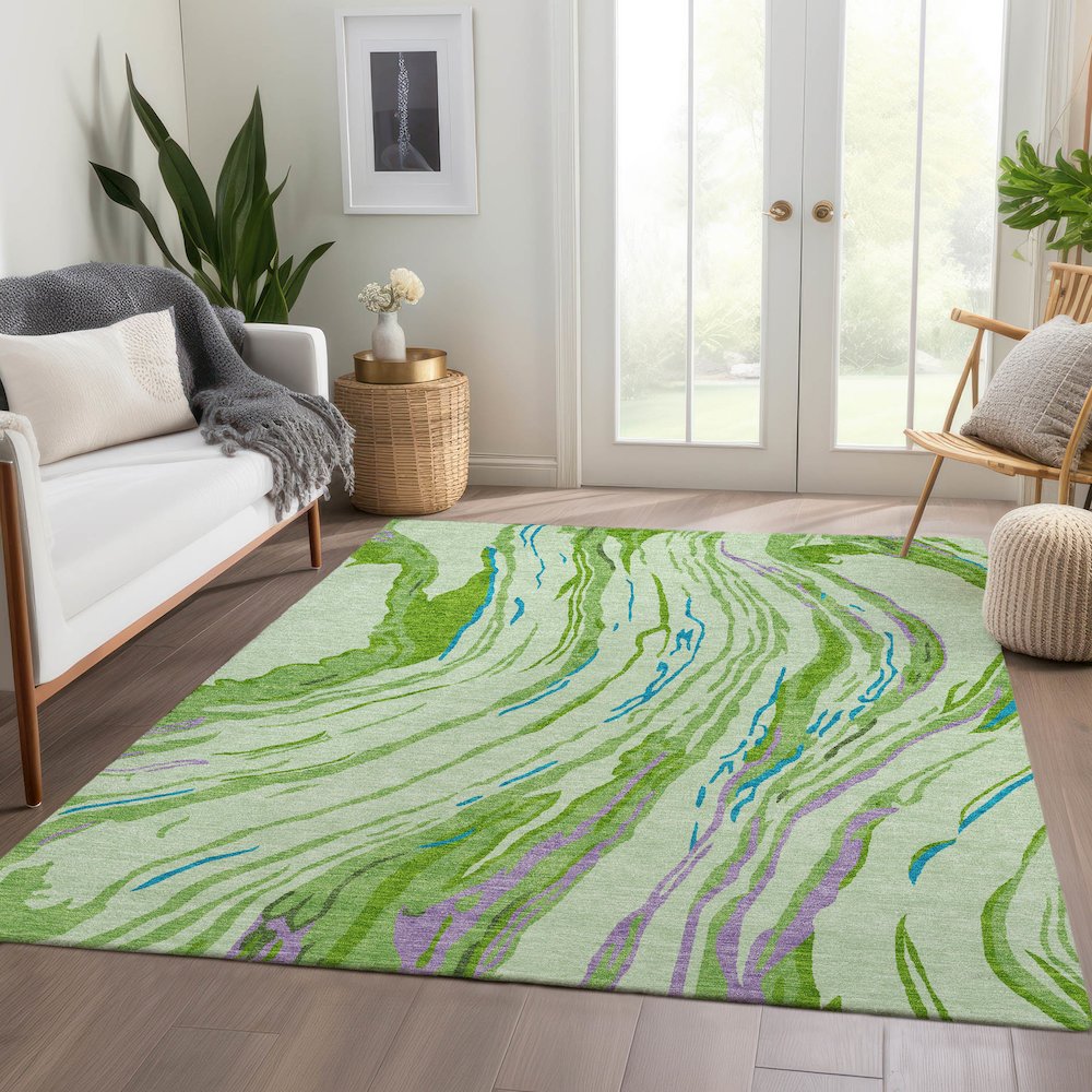 Premium Machine Washable Mayfield AMF1037 Green 10' x 14' Rug. Picture 6