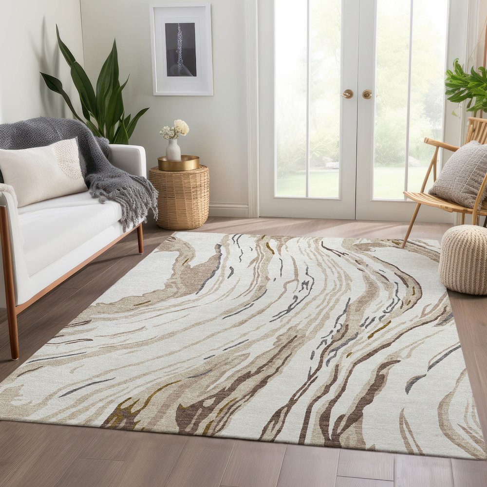 Premium Machine Washable Mayfield AMF1037 Ivory 10' x 14' Rug. Picture 6