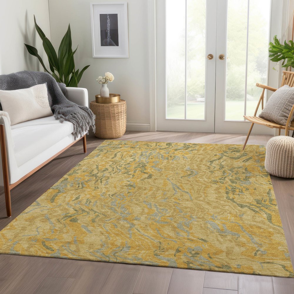 Premium Machine Washable Mayfield AMF1038 Gold 10' x 14' Rug. Picture 6