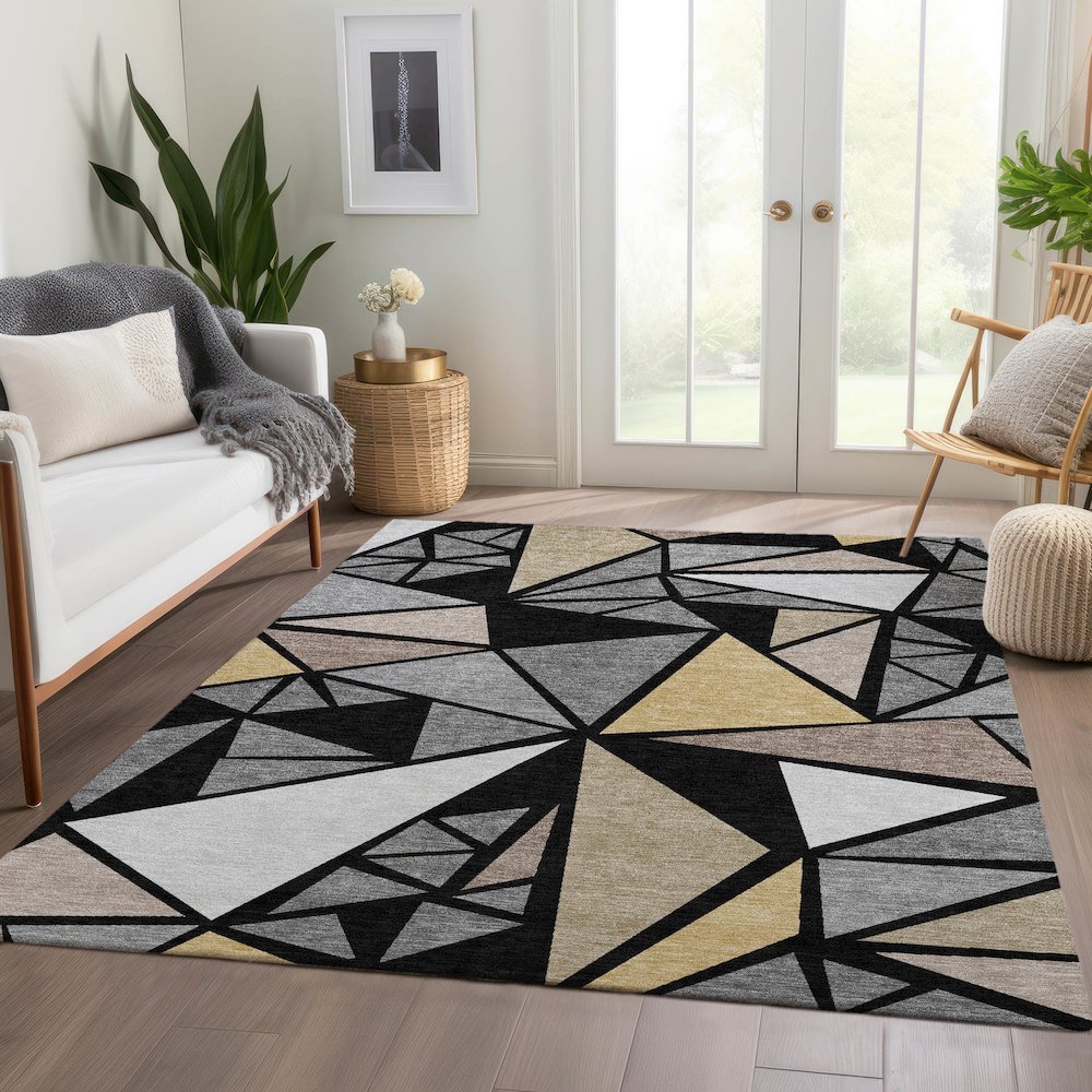 Premium Machine Washable Mayfield AMF1039 Black 10' x 14' Rug. Picture 6