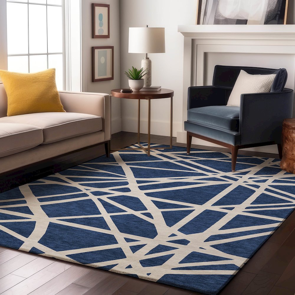 Premium Machine Washable Mayfield AMF1040 Navy 10' x 14' Rug. Picture 5