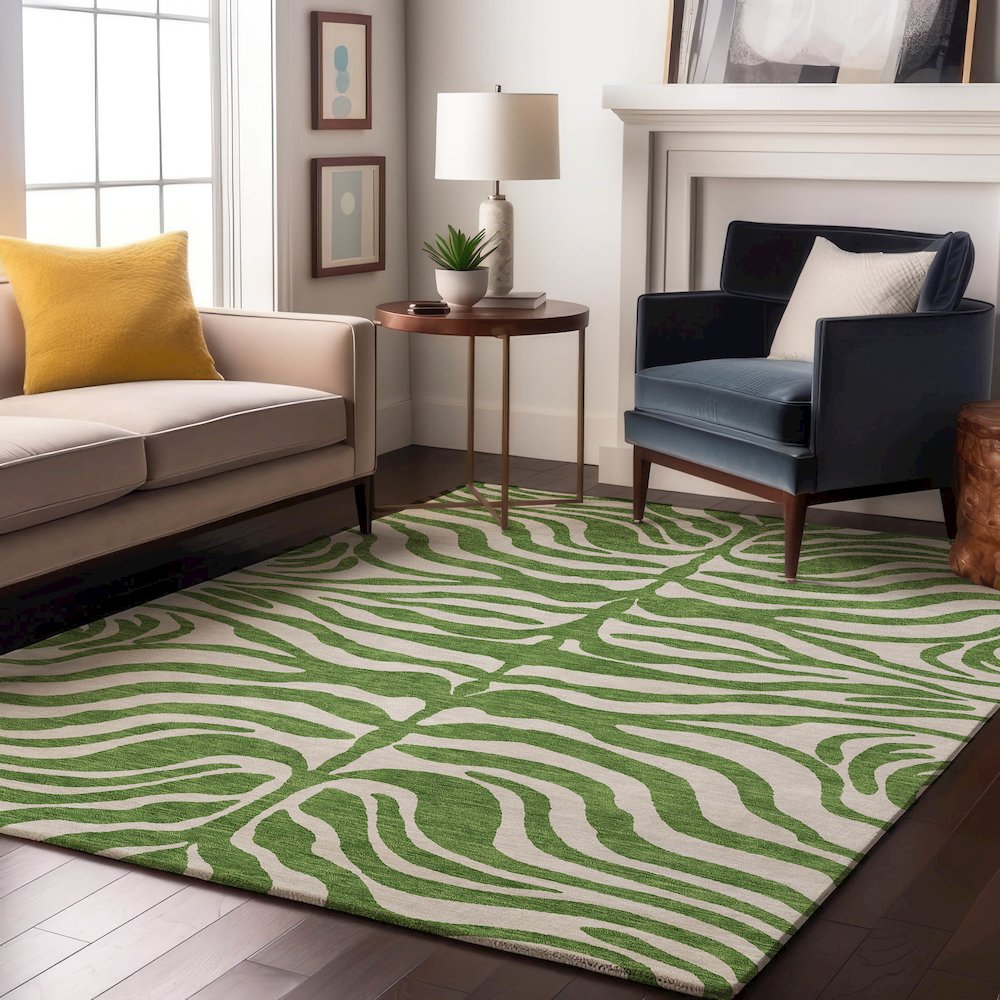 Premium Machine Washable Mayfield AMF1042 Green 10' x 14' Rug. Picture 5