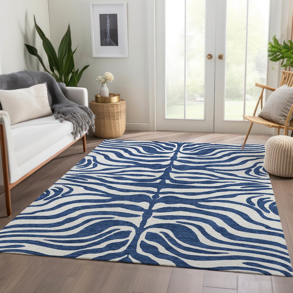 Premium Machine Washable Mayfield AMF1042 Navy 10' x 14' Rug. Picture 6