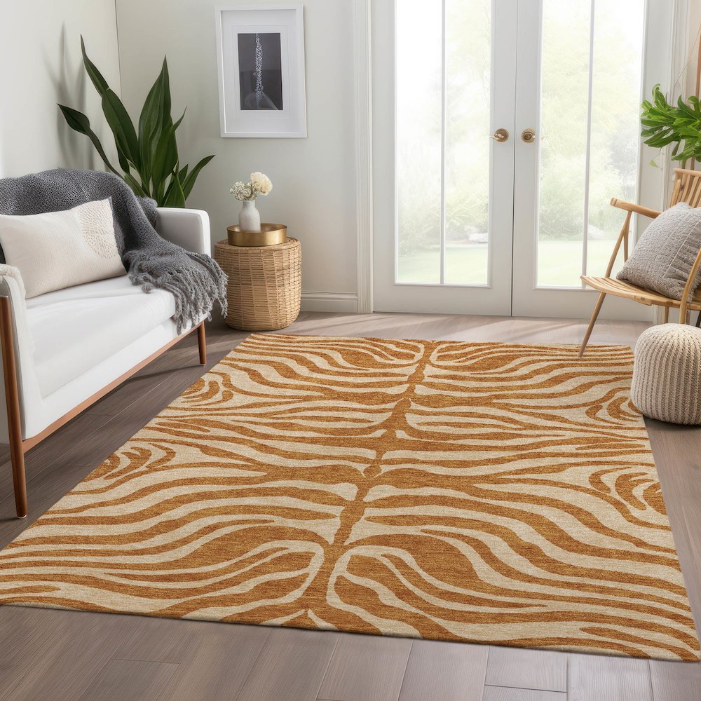 Premium Machine Washable Mayfield AMF1042 Paprika 10' x 14' Rug. Picture 6