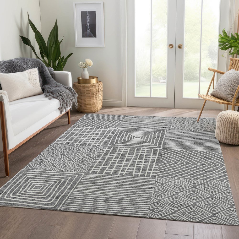 Premium Machine Washable Mayfield AMF1044 Charcoal 10' x 14' Rug. Picture 6