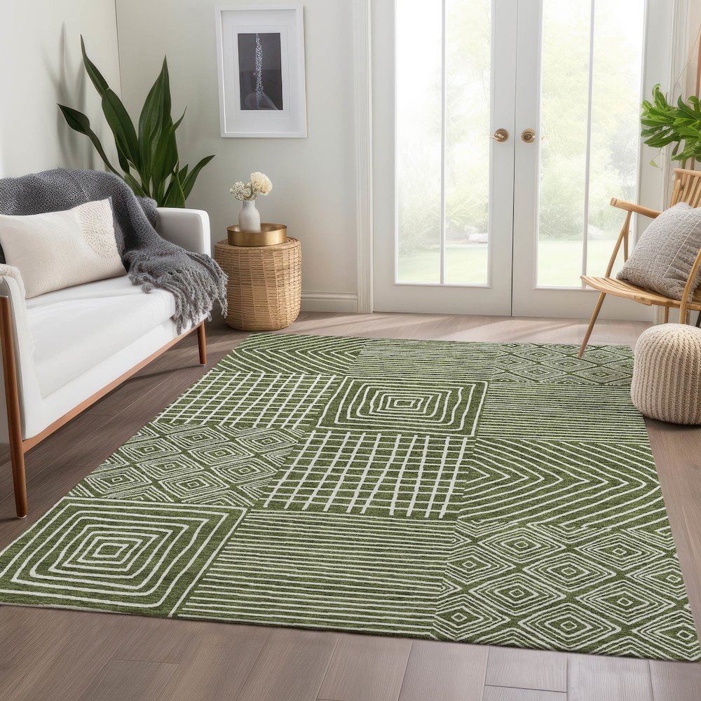Premium Machine Washable Mayfield AMF1044 Olive 10' x 14' Rug. Picture 6