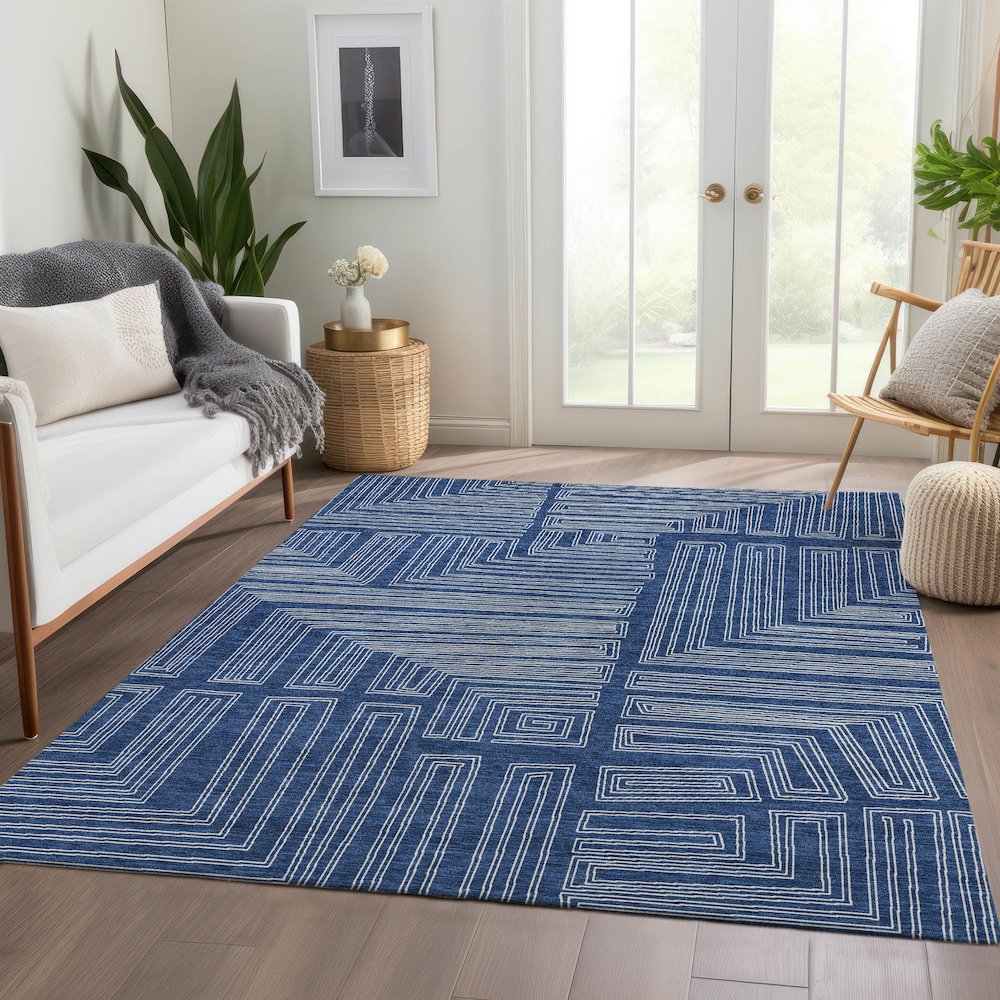Premium Machine Washable Mayfield AMF1045 Navy 10' x 14' Rug. Picture 6