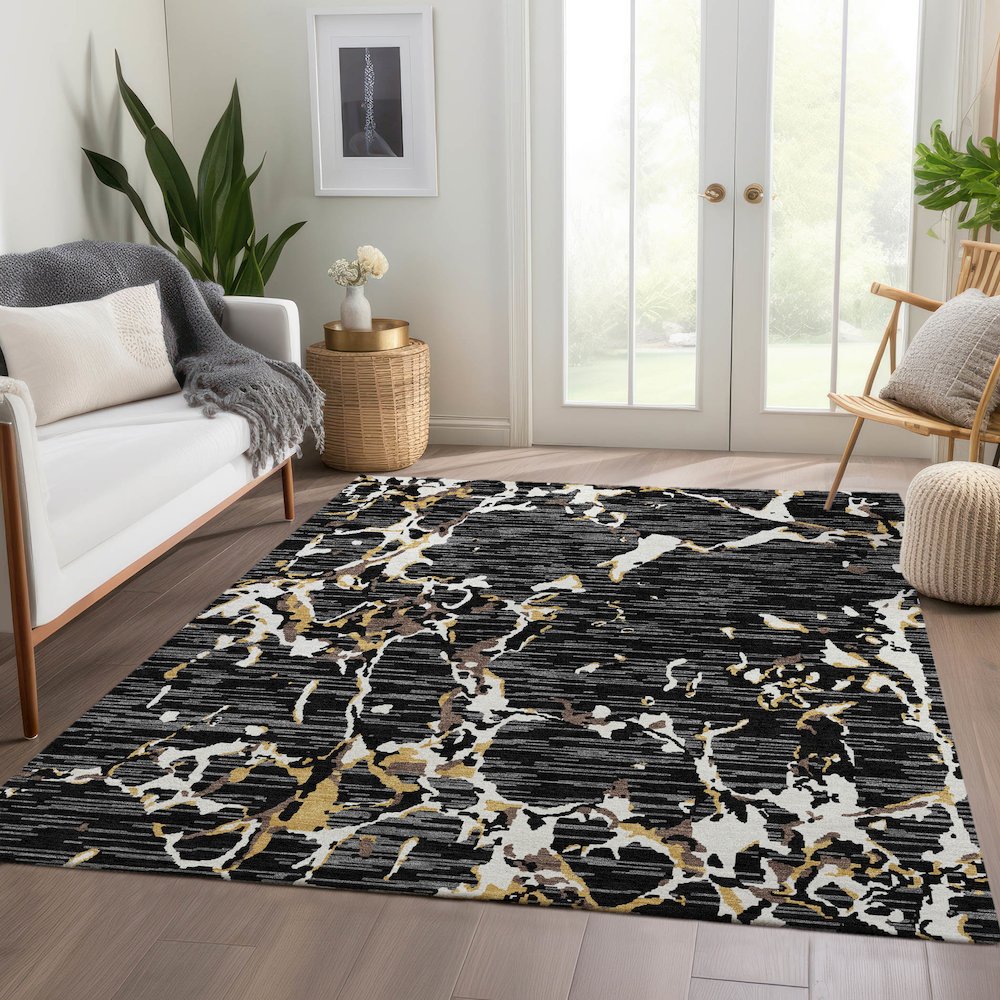 Premium Machine Washable Mayfield AMF1046 Black 10' x 14' Rug. Picture 6