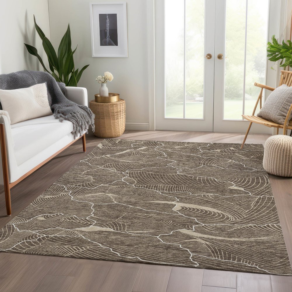 Premium Machine Washable Mayfield AMF1048 Brown 10' x 14' Rug. Picture 6
