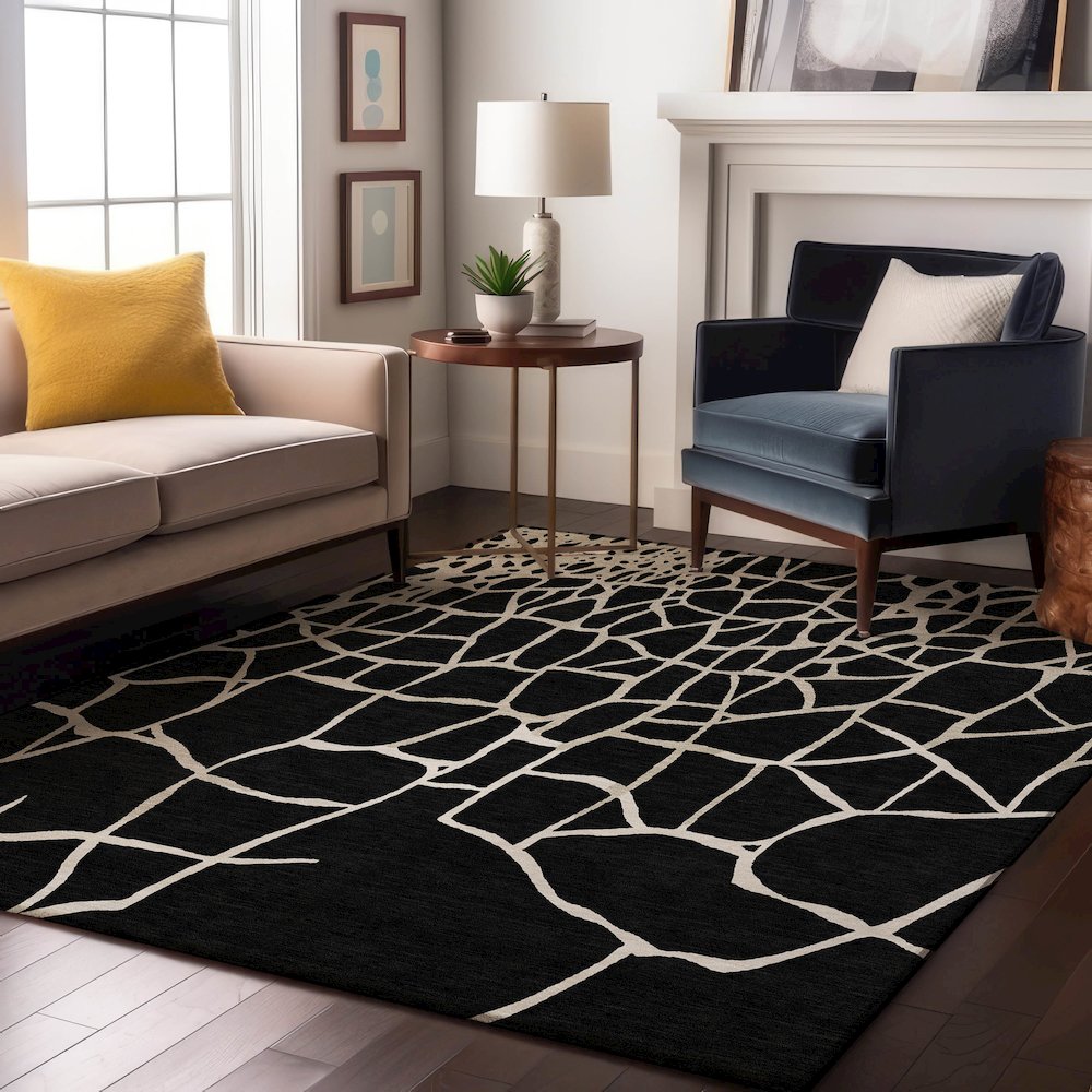 Premium Machine Washable Mayfield AMF1049 Black 10' x 14' Rug. Picture 5