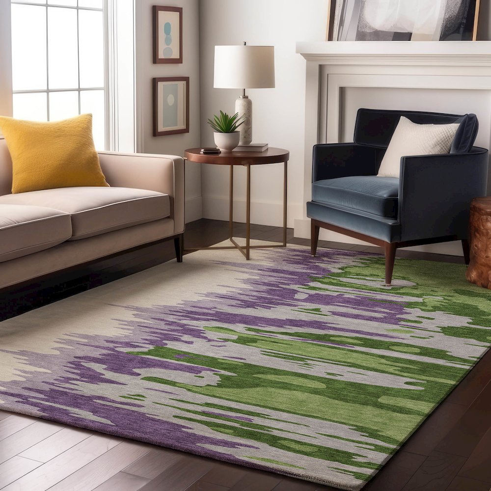 Premium Machine Washable Mayfield AMF1050 Green 10' x 14' Rug. Picture 5