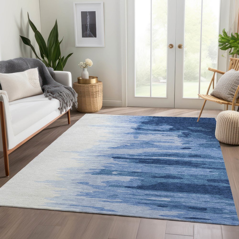Premium Machine Washable Mayfield AMF1050 Navy 10' x 14' Rug. Picture 6