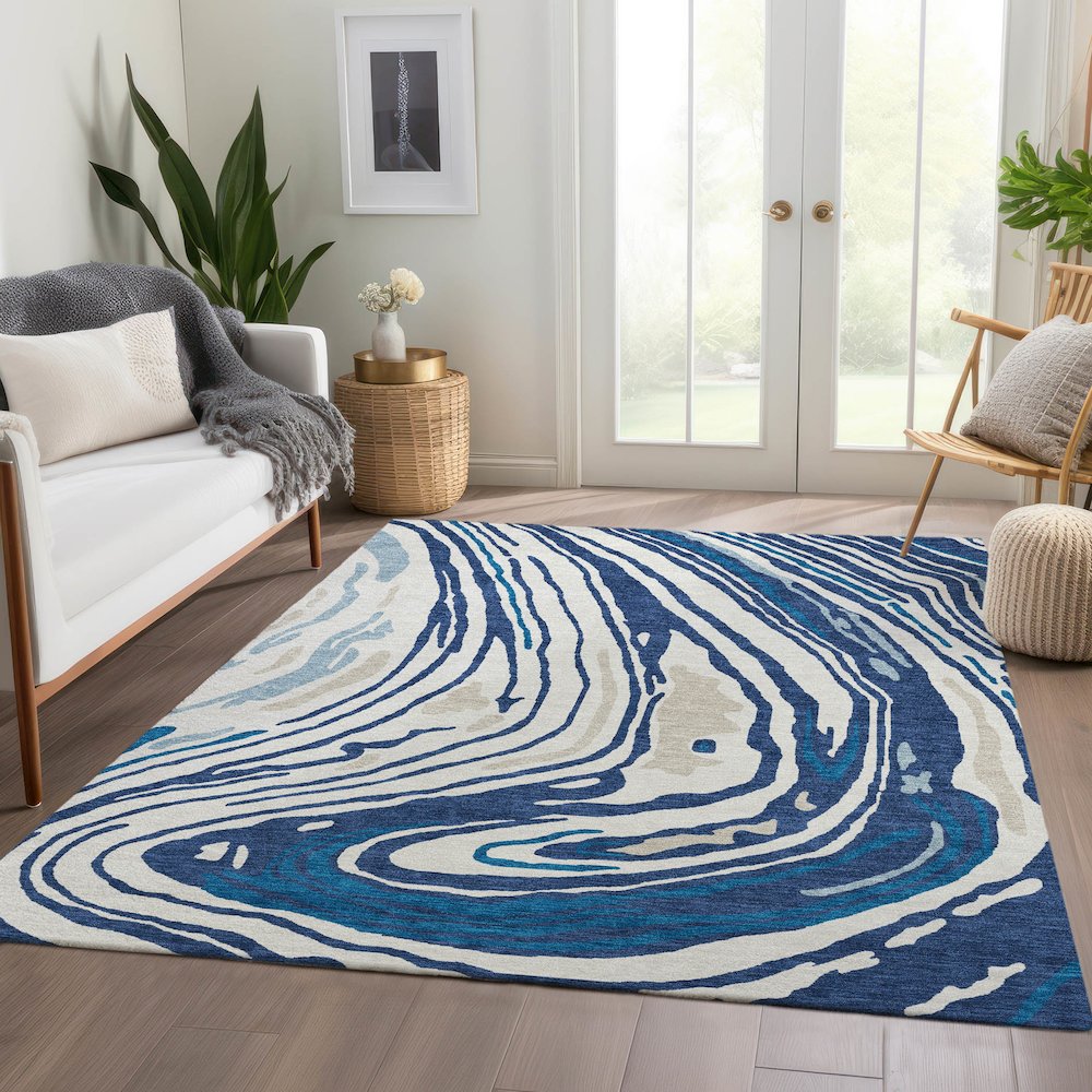 Premium Machine Washable Mayfield AMF1051 Navy 10' x 14' Rug. Picture 6