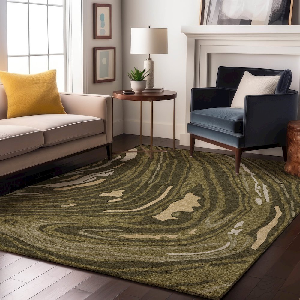 Premium Machine Washable Mayfield AMF1051 Olive 10' x 14' Rug. Picture 5