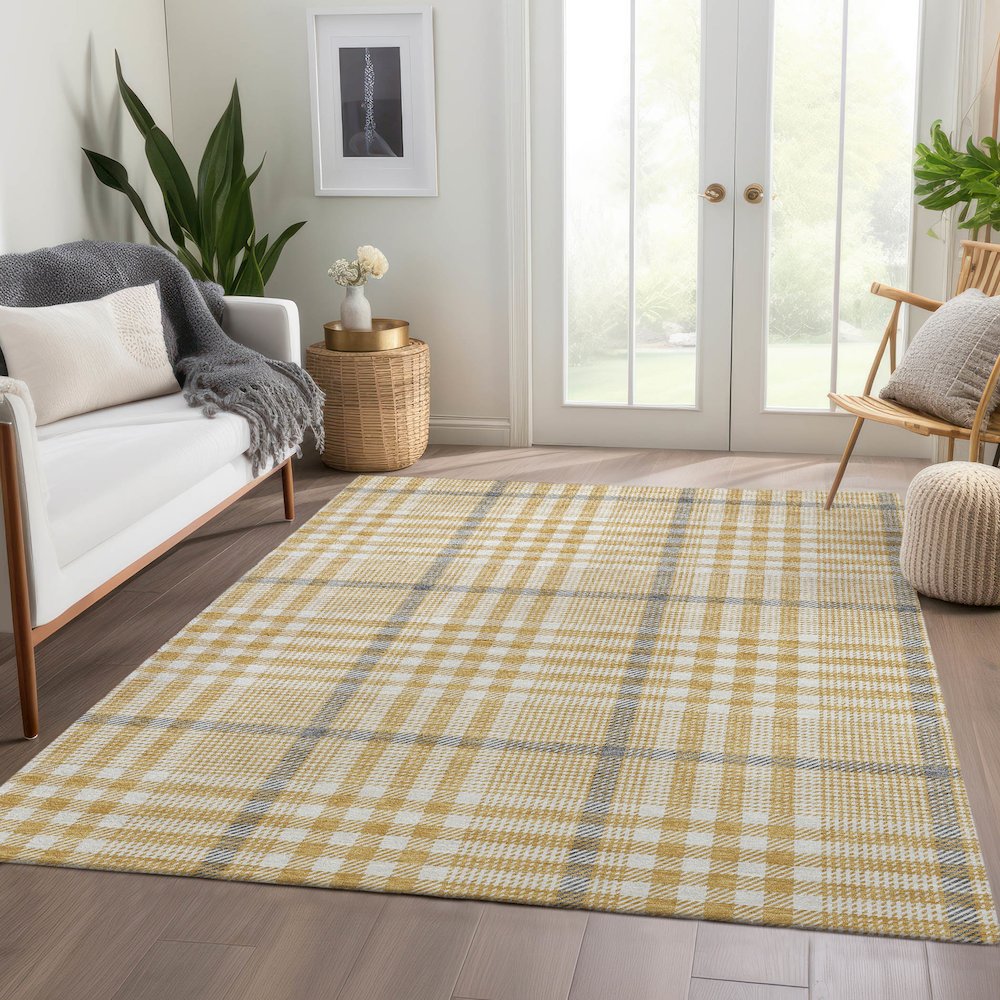 Premium Machine Washable Mayfield AMF1054 Gold 10' x 14' Rug. Picture 6