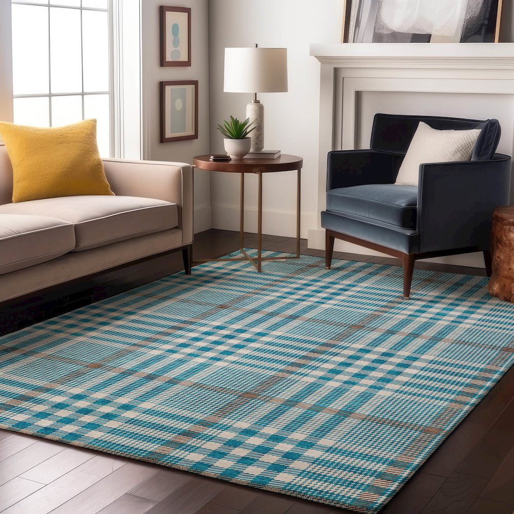 Premium Machine Washable Mayfield AMF1054 Teal 10' x 14' Rug. Picture 5