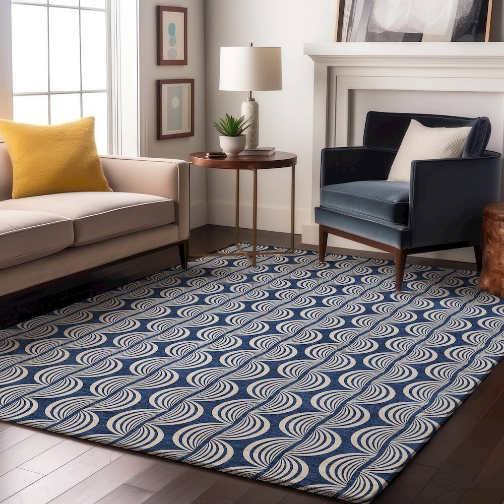 Premium Machine Washable Mayfield AMF1055 Navy 10' x 14' Rug. Picture 5
