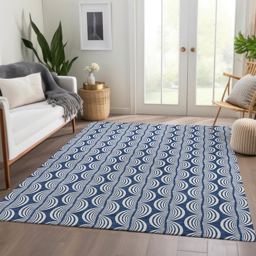 Premium Machine Washable Mayfield AMF1055 Navy 10' x 14' Rug. Picture 6