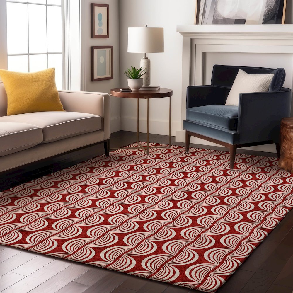 Premium Machine Washable Mayfield AMF1055 Red 10' x 14' Rug. Picture 5