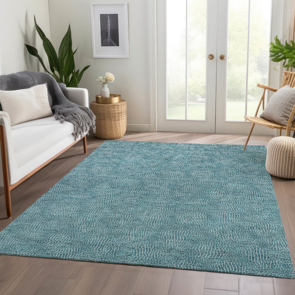 Premium Machine Washable Mayfield AMF1057 Teal 10' x 14' Rug. Picture 6