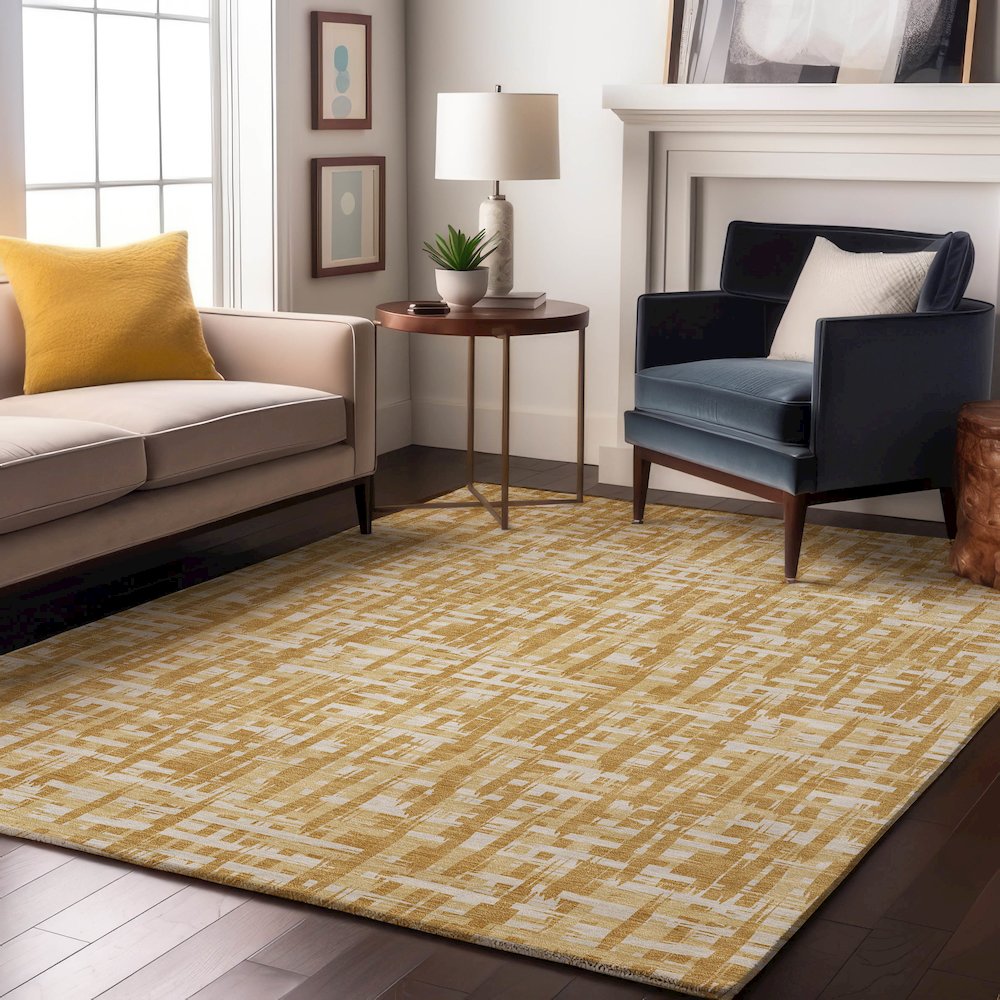 Premium Machine Washable Mayfield AMF1059 Gold 10' x 14' Rug. Picture 5