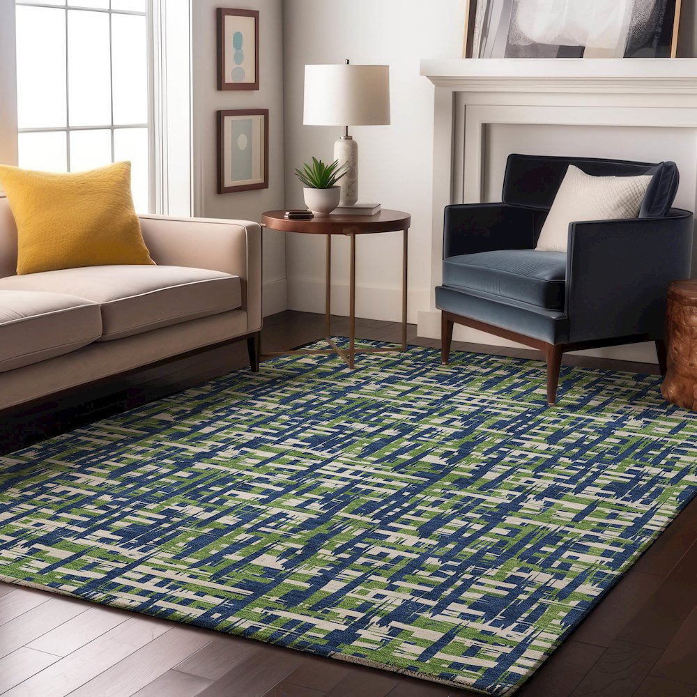 Premium Machine Washable Mayfield AMF1060 Navy 10' x 14' Rug. Picture 5
