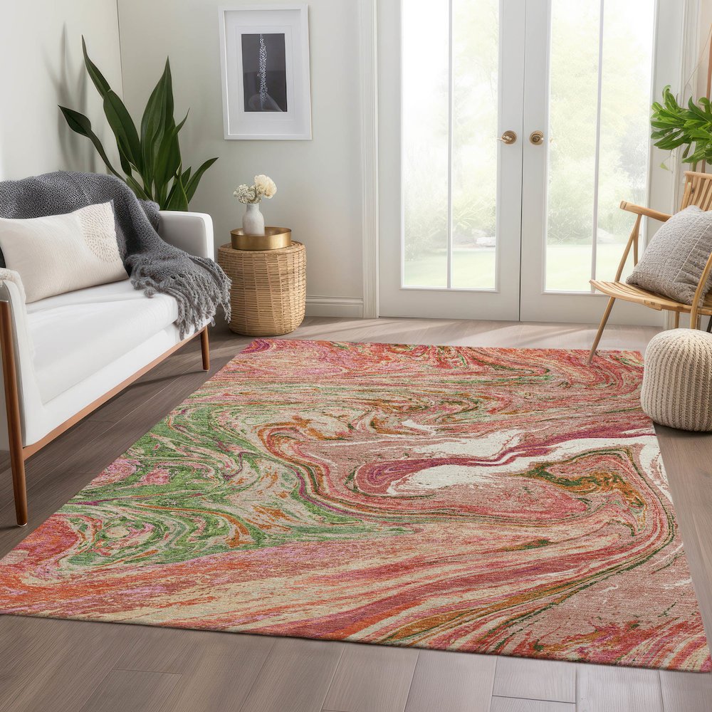 Premium Machine Washable Mayfield AMF1061 Coral 10' x 14' Rug. Picture 6