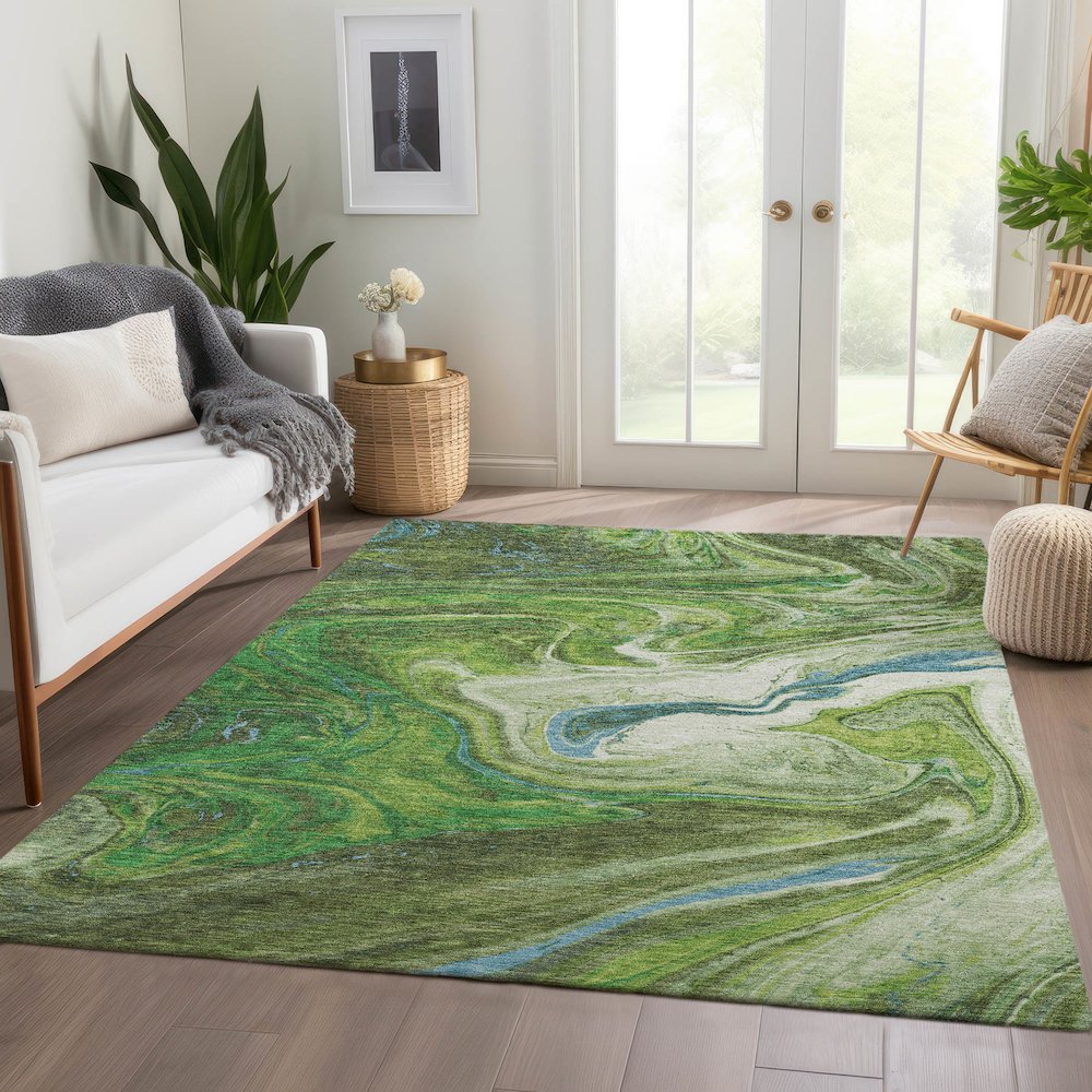 Premium Machine Washable Mayfield AMF1061 Green 10' x 14' Rug. Picture 6