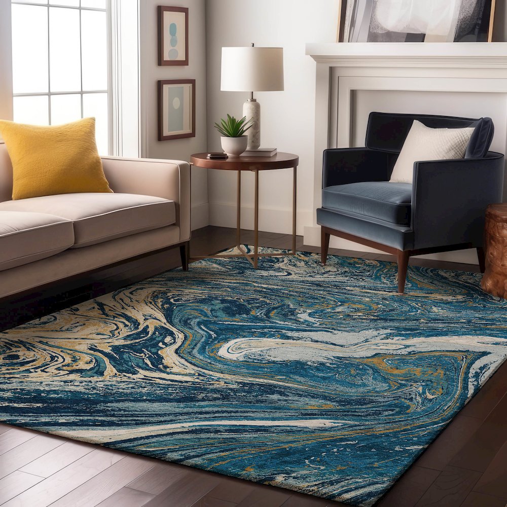 Premium Machine Washable Mayfield AMF1061 Navy 10' x 14' Rug. Picture 5