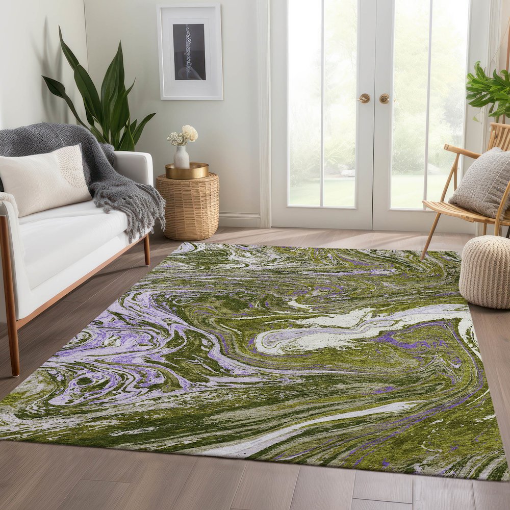 Premium Machine Washable Mayfield AMF1061 Olive 10' x 14' Rug. Picture 6