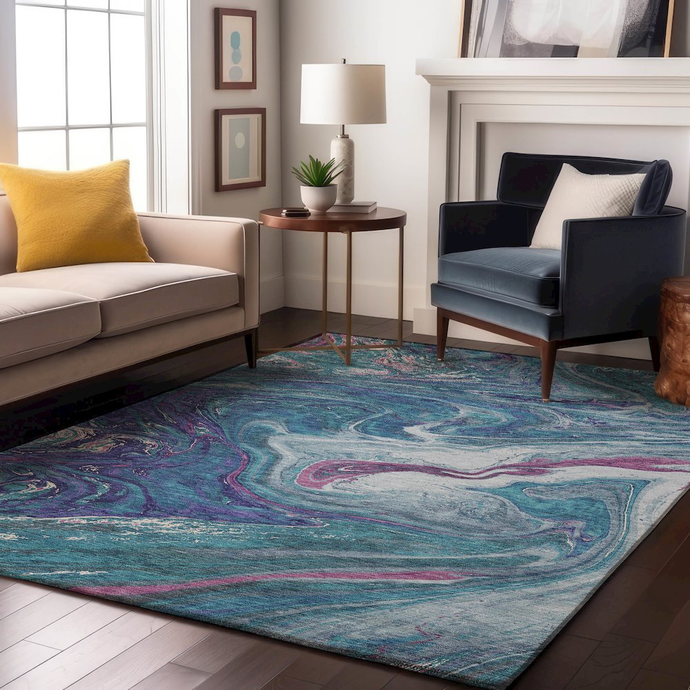 Premium Machine Washable Mayfield AMF1061 Teal 10' x 14' Rug. Picture 5